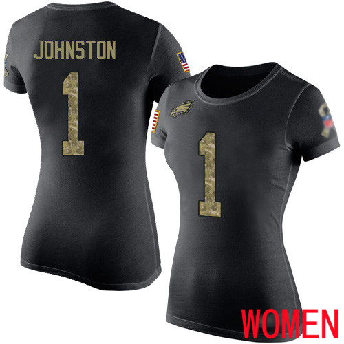 Women Philadelphia Eagles #1 Cameron Johnston Black Camo Salute to Service NFL T Shirt->youth nfl jersey->Youth Jersey